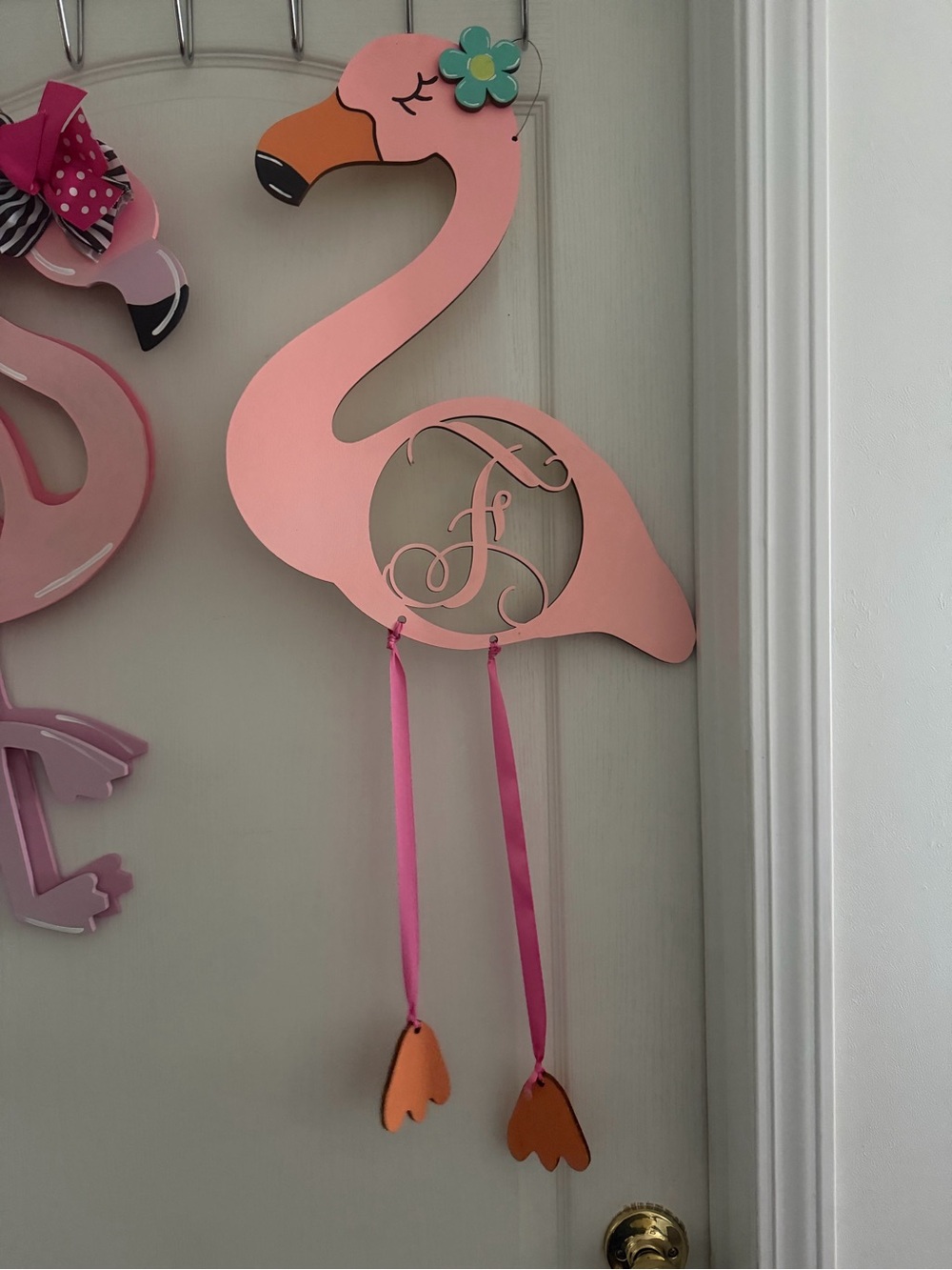 Pink Flamingo Monogram Wall Hanging - Personalized Home Wall Decor